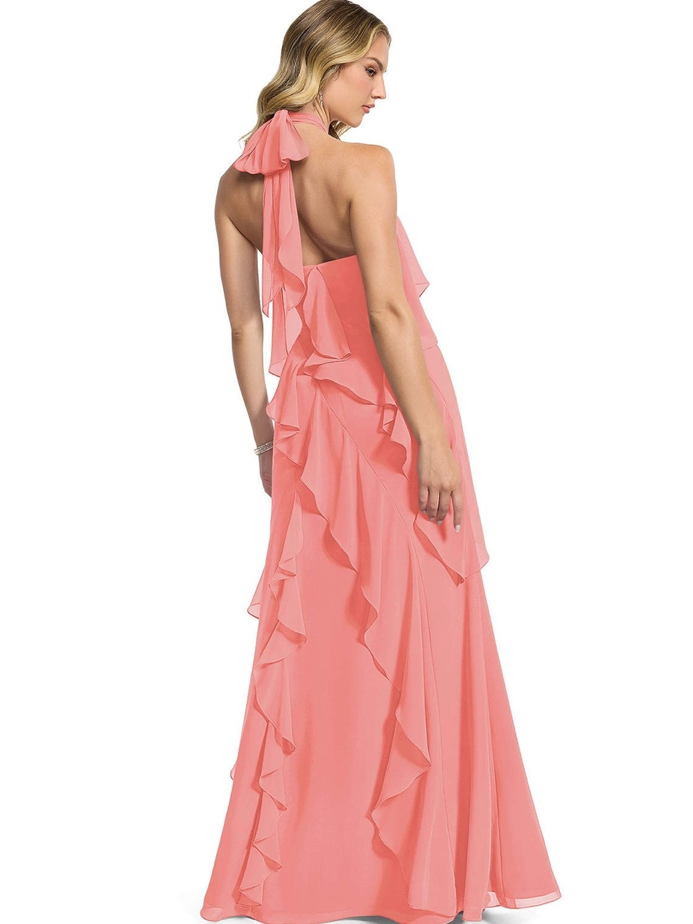 Azazie Velma Ruffle Chiffon Dress in Coral